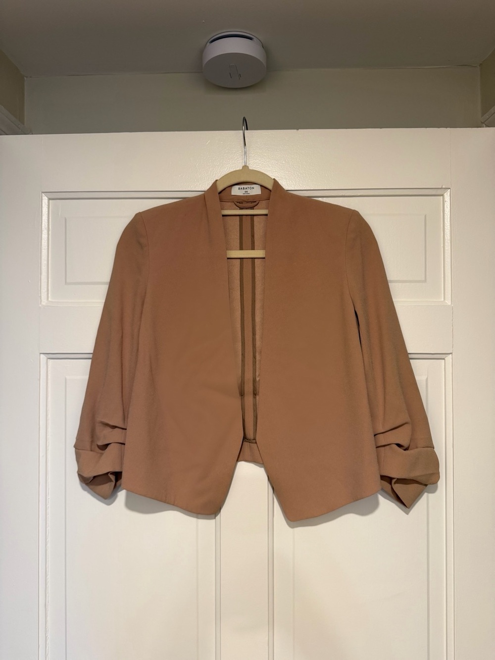 Babaton Cropped 3/4 Sleeve Open-Front Blazer in Taupe